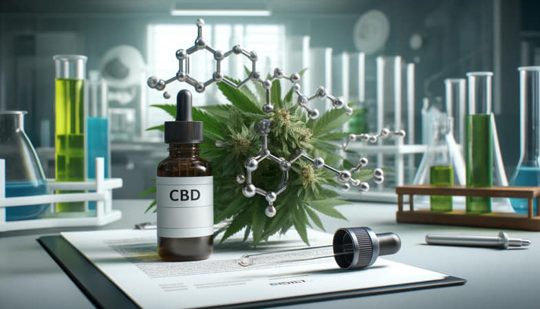 L'olio di CBD in laboratorio con cannabis nello sfondo a scopo rappresentativo | Justbob