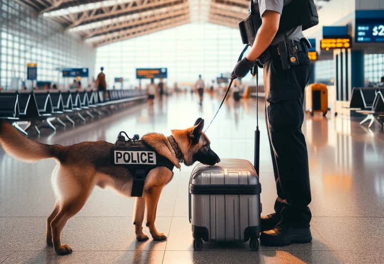 Un cane antidroga all'aeroporto durante un controllo di una valigia sospetta | Justbob